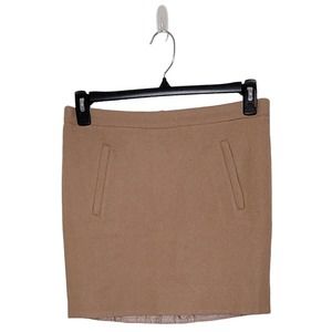 J. Crew Women Size 6 Wool Blend Camel Brown Mini Skirt Lined Zip Pockets Preppy